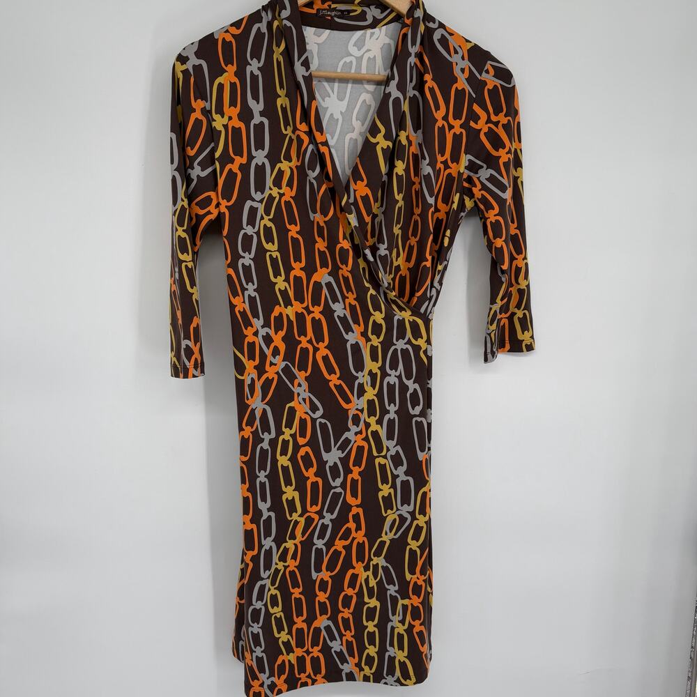 J. McLaughlin Dress Women’s XS Chain Link Print Brown & Orange Equestrian Preppy